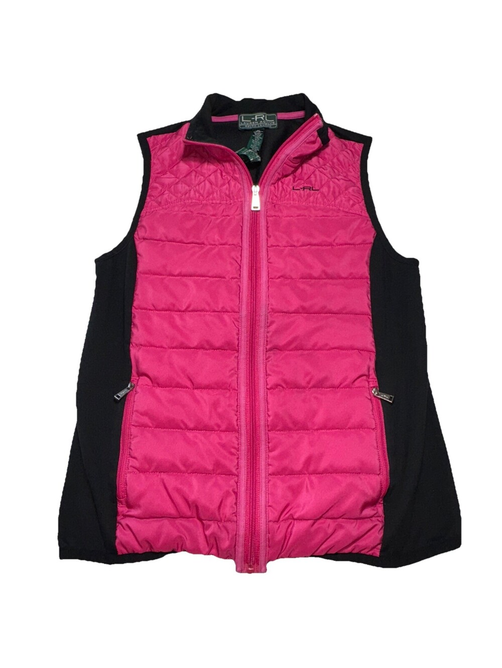 Lauren Ralph Lauren Active Puffer Vest Women Medium Pink Black Quilted Zip Up